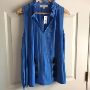 Loft blue flowy polyester blouse with tassels M